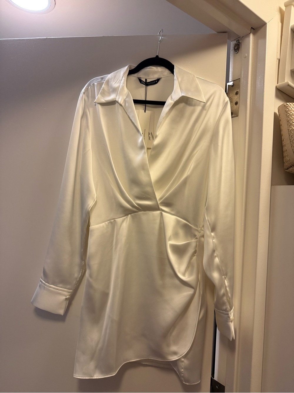 Zara Satin Shirt Dress - Ivory White